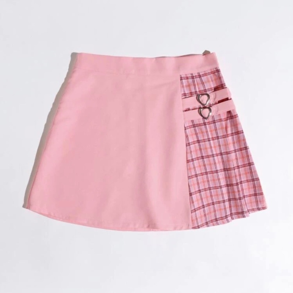 Plus Pink Plaid Skirt